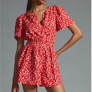 Anthropologie Red Floral Jumpsuit